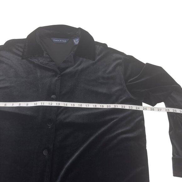Preston & York Women Black Velvet Button-Up Shirt Blouse Sz L - Picture 6 of 15